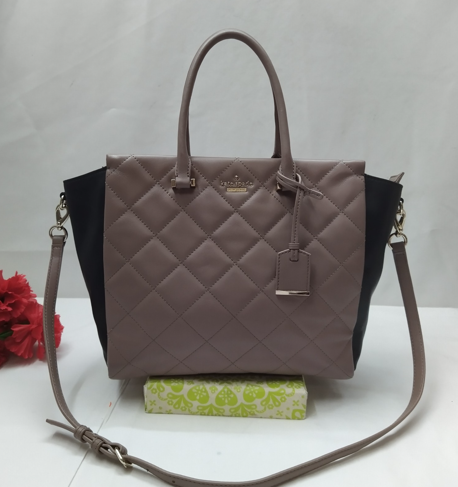 Kate Spade Beige Leather Quilted Double Handles Satchel Bag